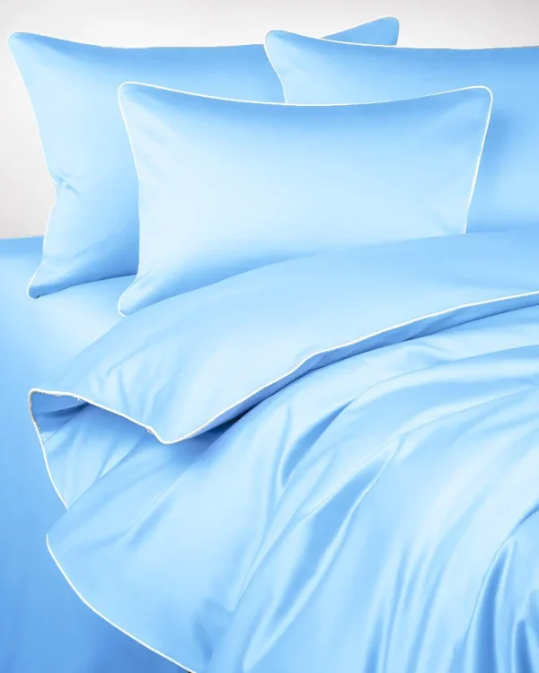 Pościel satynowa SAN ANTONIO - frozen blue z białą lamówką