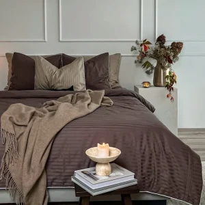 Pościel adamaszkowa SAN ANTONIO – espresso z białą lamówką