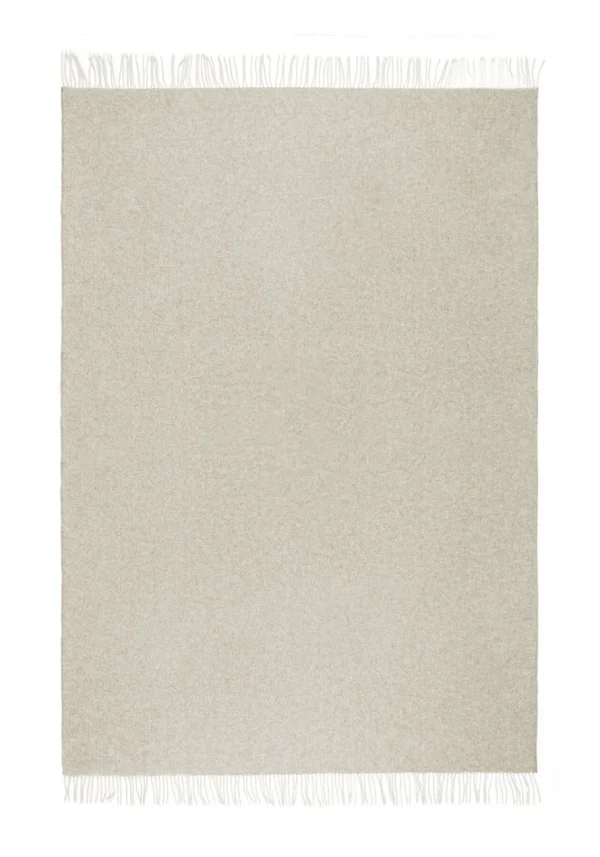 Koc ANDORA wełniano-kaszmirowy z frędzlami - jasny beż - 140 x 200