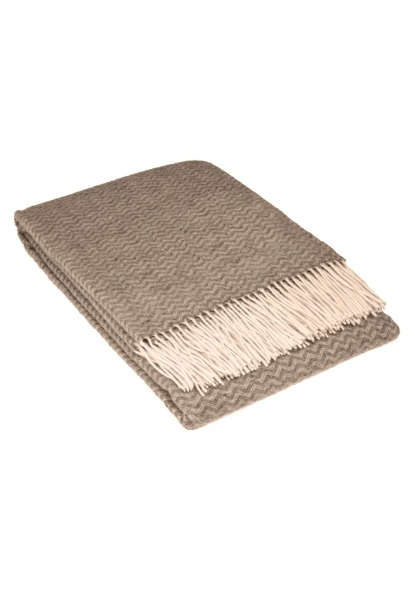 Koc ANDORA wełniano-kaszmirowy z frędzlami – jasny brąz – 140 x 200