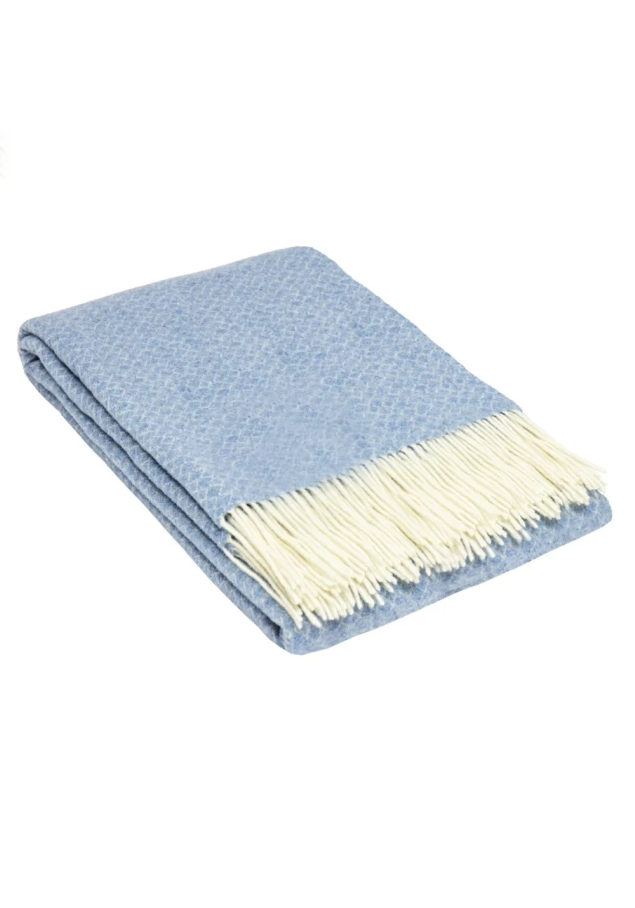 Koc ANDORA wełniano-kaszmirowy z frędzlami – niebieski – 140 x 200