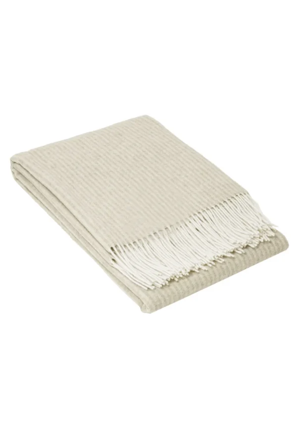 Koc ANDORA STRIPE wełniano-kaszmirowy z frędzlami - jasny beż - 140 x 200