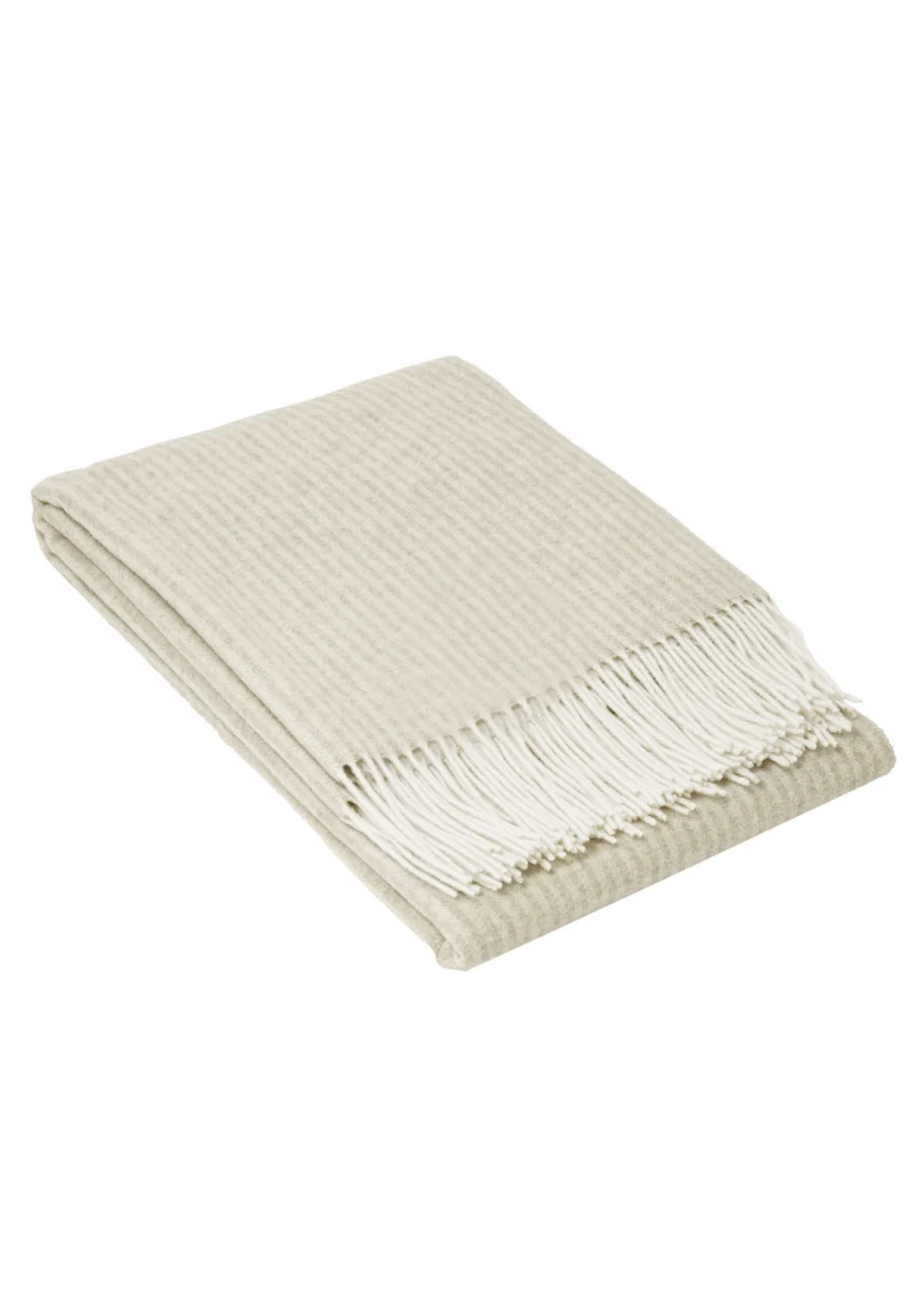 Koc ANDORA STRIPE wełniano-kaszmirowy z frędzlami – jasny beż – 140 x 200