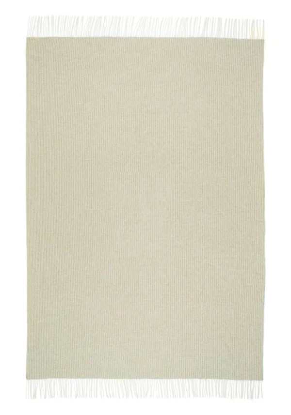 Koc ANDORA STRIPE wełniano-kaszmirowy z frędzlami - jasny beż - 140 x 200