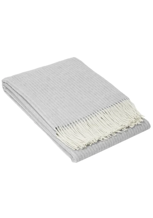 Koc ANDORA STRIPE wełniano-kaszmirowy z frędzlami - jasny szary - 140 x 200