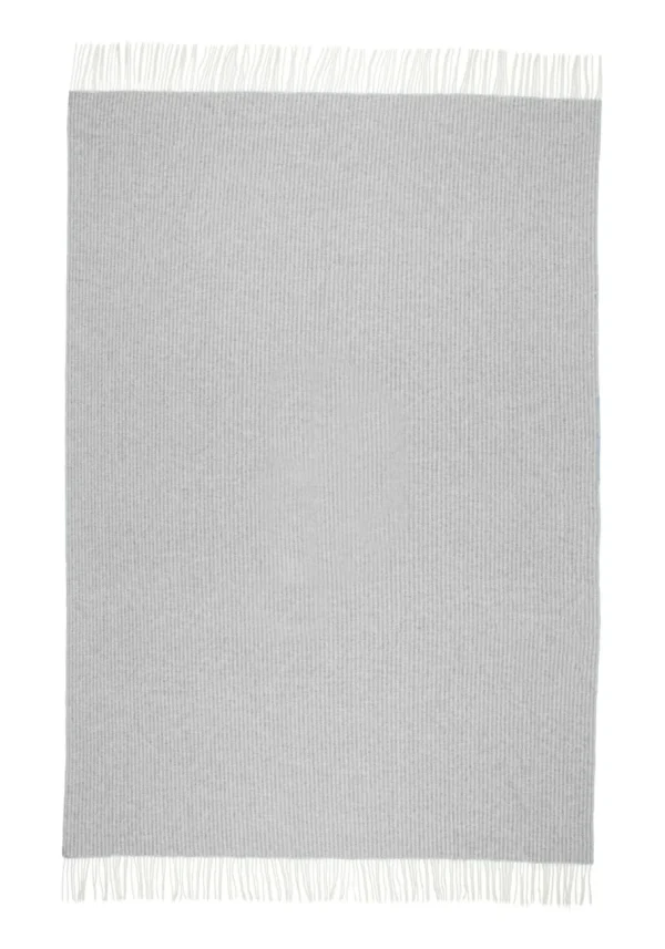 Koc ANDORA STRIPE wełniano-kaszmirowy z frędzlami - jasny szary - 140 x 200