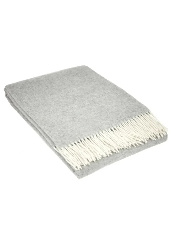 Koc ANDORA wełniano-kaszmirowy z frędzlami - jasny szary - 140 x 200
