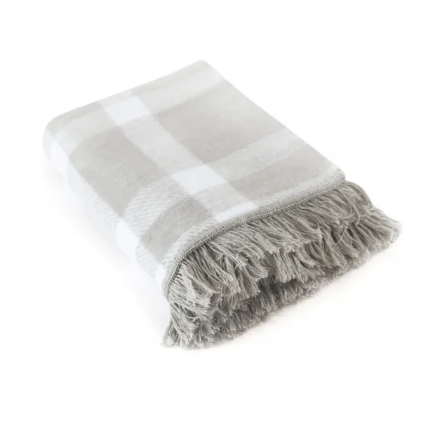 Koc bawełniany krata - szary - 150 x 200