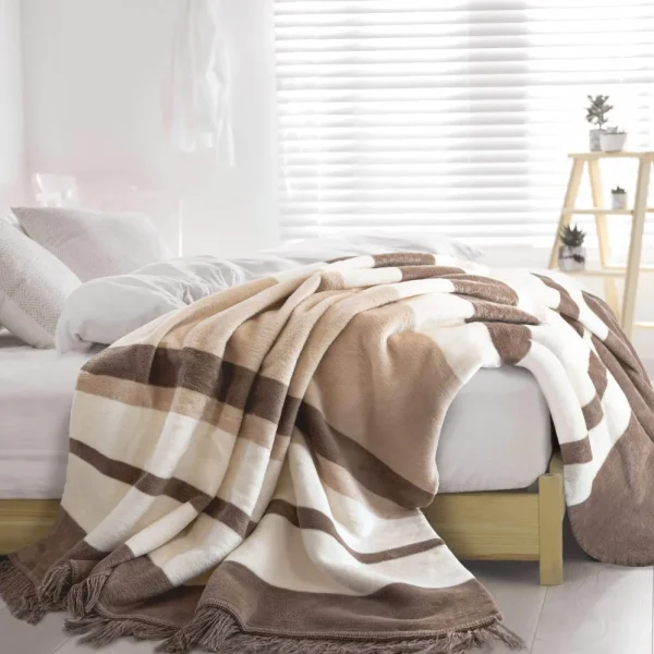 Koc bawełniany pasy - beż - 150 x 200