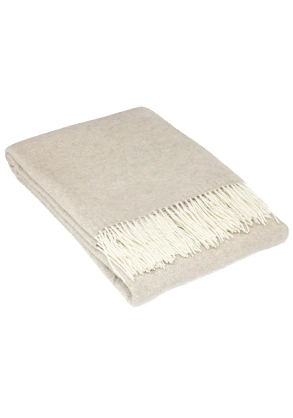 Koc CUBA wełniano-kaszmirowy z frędzlami - jasny beż - 140 x 200