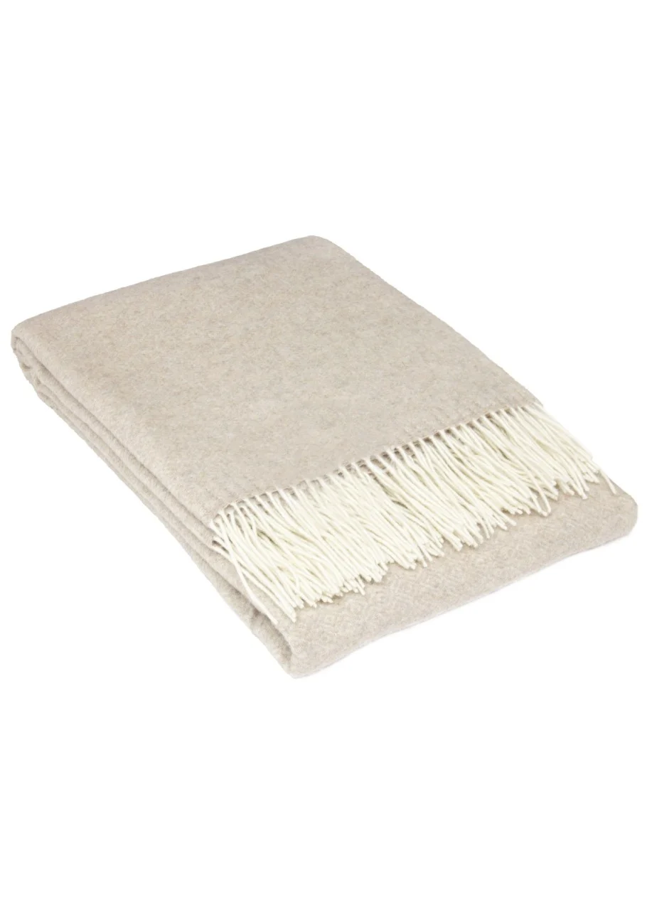 Koc CUBA wełniano-kaszmirowy z frędzlami – jasny beż – 140 x 200