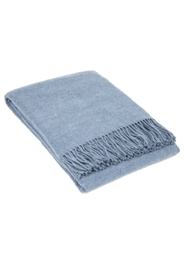 Koc CUBA wełniano-kaszmirowy z frędzlami - niebieski - 140 x 200