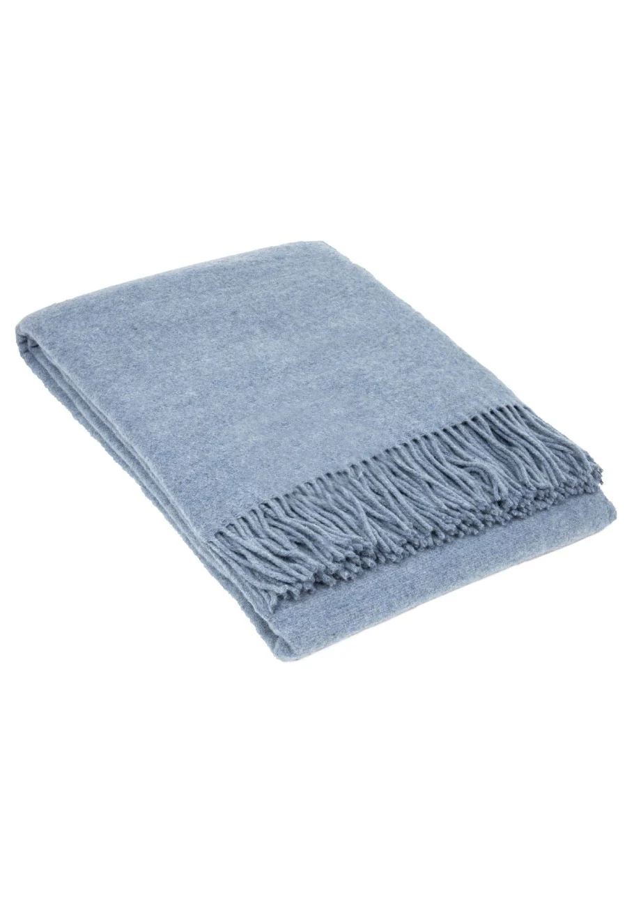 Koc CUBA wełniano-kaszmirowy z frędzlami – niebieski – 140 x 200