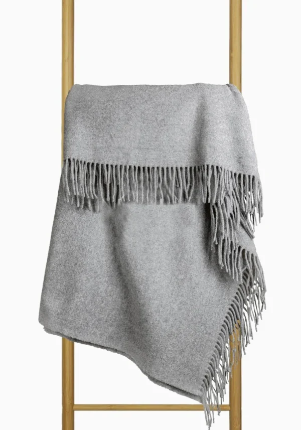 Koc CUBA wełniano-kaszmirowy z frędzlami - ciemny szary - 140 x 200
