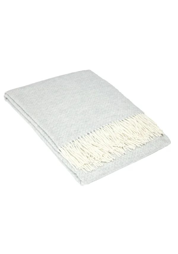 Koc CUBA wełniano-kaszmirowy z frędzlami - jasny szary - 140 x 200