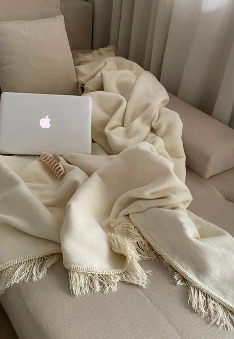 Koc bawełniany - kremowy - 150 x 200