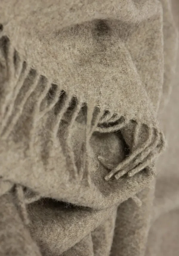 Koc ZELANDIA wełniany z frędzlami - melange natural - 140 x 200