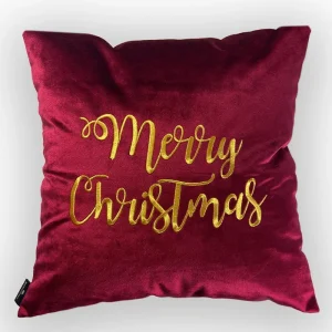 Poduszka VELVET z haftem Merry Christmas