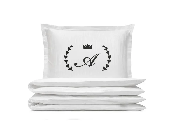 Pojedynczy komplet pościeli adamaszkowej z haftowanym inicjałem