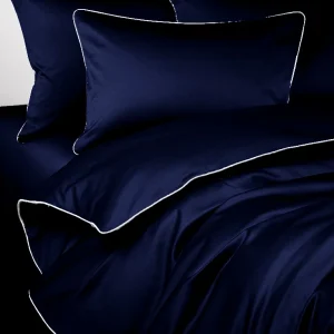Poszwa satynowa SAN ANTONIO navy blue z białą lamówką