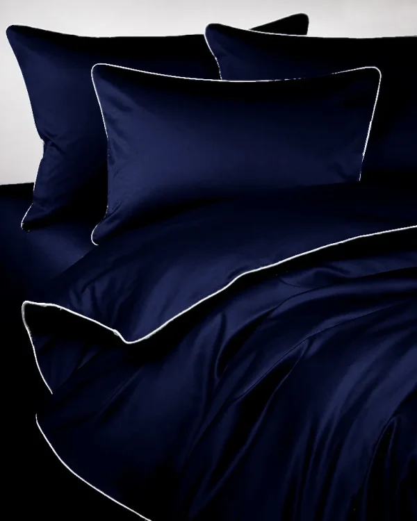 Poszwa satynowa SAN ANTONIO navy blue z białą lamówką