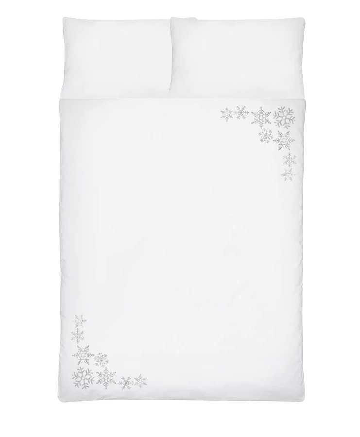 Komplet białej satynowej pościeli śnieżynki