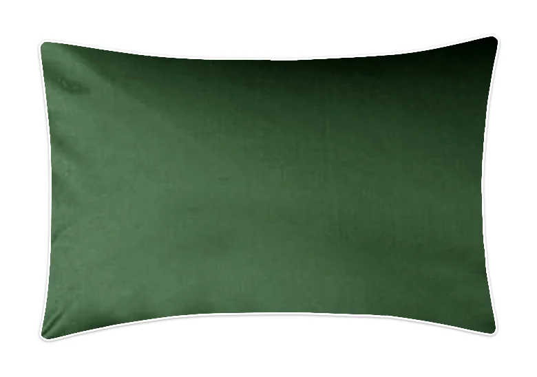 Poszewka satynowa SAN ANTONIO butelkowa zieleń boho z białą lamówką