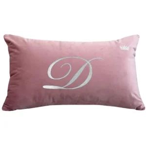 Poduszka prostokąt VELVET IMPERIAL z monogramem - Pudrowy róż