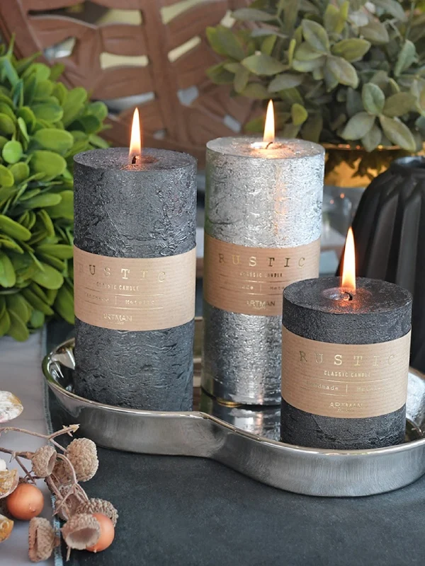 Świeca - Rustic metallic - srebrny