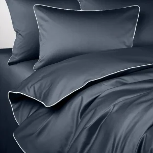Pościel satynowa SAN ANTONIO - antracytowy z białą lamówką
