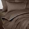 Pościel satynowa SAN ANTONIO - chocolate nude z białą lamówką