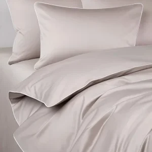 Pościel satynowa SAN ANTONIO - latte beż z białą lamówką