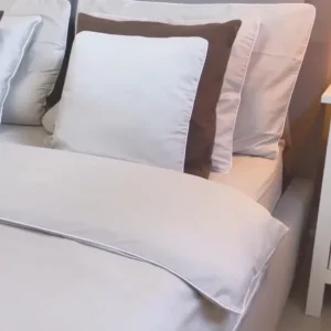 Pościel satynowa SAN ANTONIO - latte beż z białą lamówką