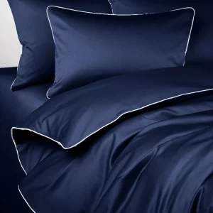 Pościel satynowa SAN ANTONIO - navy blue z białą lamówką