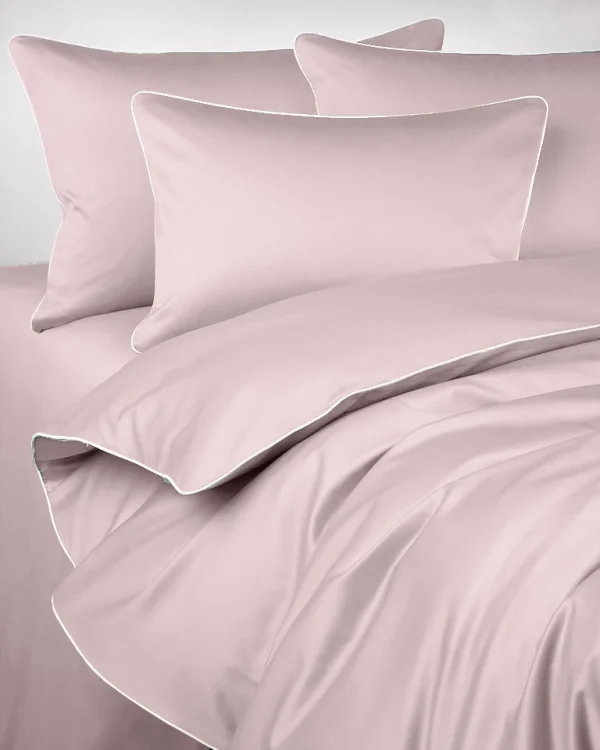 Pościel satynowa SAN ANTONIO - powder pink z białą lamówką
