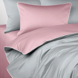 Pościel SAN ANTONIO DUO - szary jasny/flamingo pink z białą lamówką