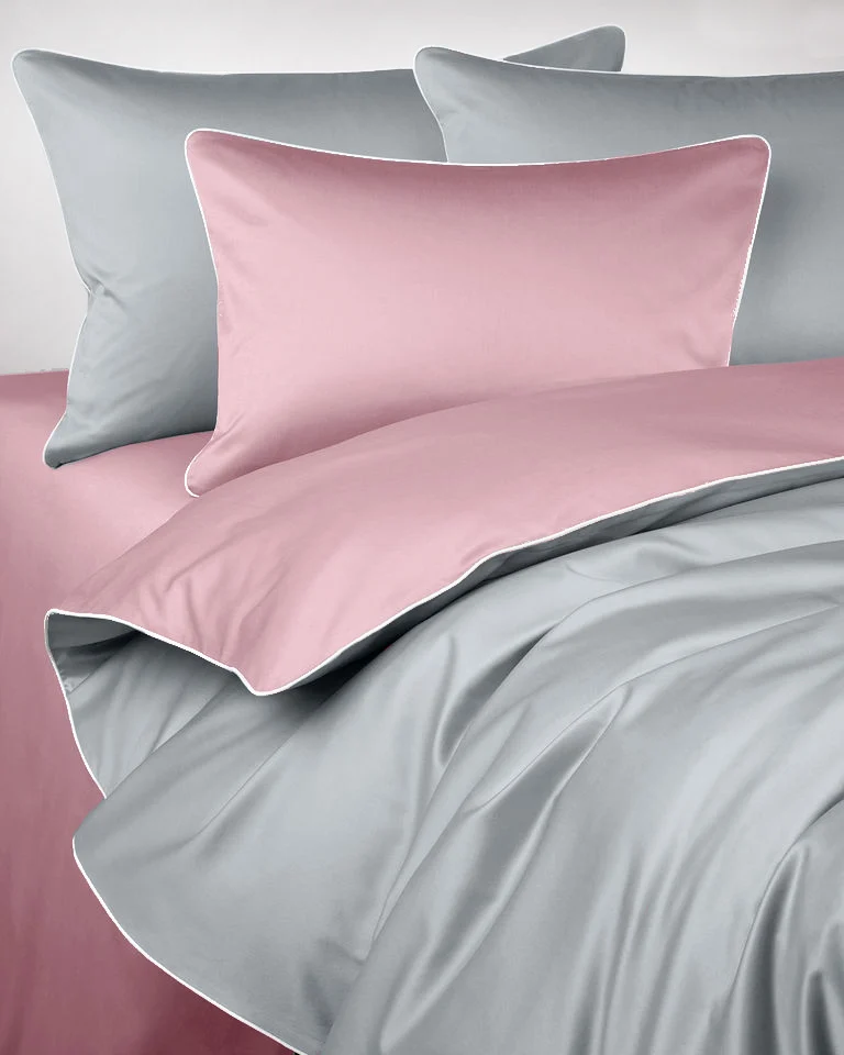 Pościel SAN ANTONIO DUO – szary jasny/flamingo pink z białą lamówką