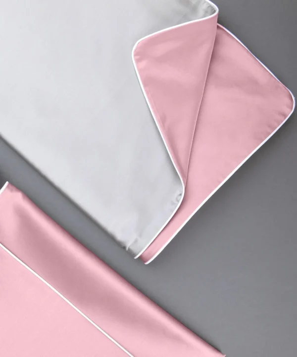 Pościel SAN ANTONIO DUO - szary jasny/flamingo pink z białą lamówką