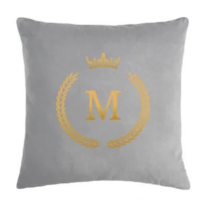 Poduszka VELVET QUEENY z monogramem - Szary