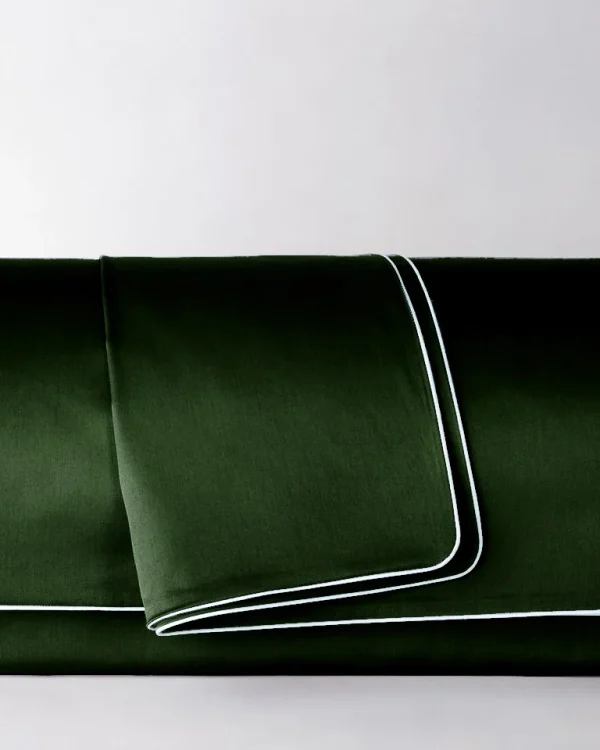 Poszwa satynowa SAN ANTONIO butelkowa zieleń boho z białą lamówką